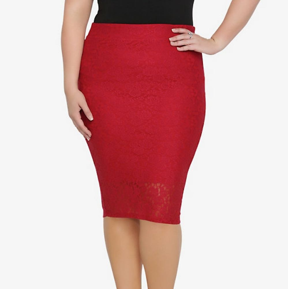 Red Lace Midi Skirt